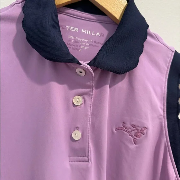 PETER MILLAR Stretch Sleeveless Jersey Polo Shirt Purple Navy Golf Tennis - Picture 9 of 9